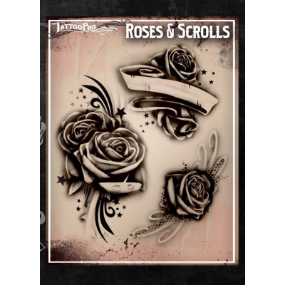 Airbrush Tattoo Pro Stencil Rose's and Scrolls Airbrush Tattoo Pro Stencil Rose's and Scrolls